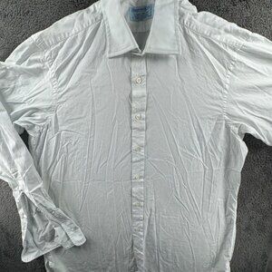 Hilditch & Key Dress Shirt 16 Blue/white Button Up Long Sleeve Twofold Cotton